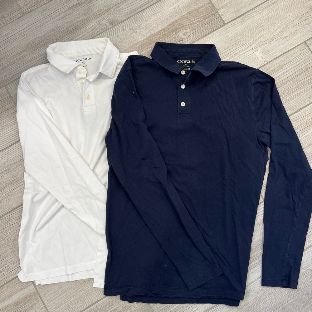 Crewcuts Size 14 Long Sleeve Shirt Bundle of 2 in white and navy